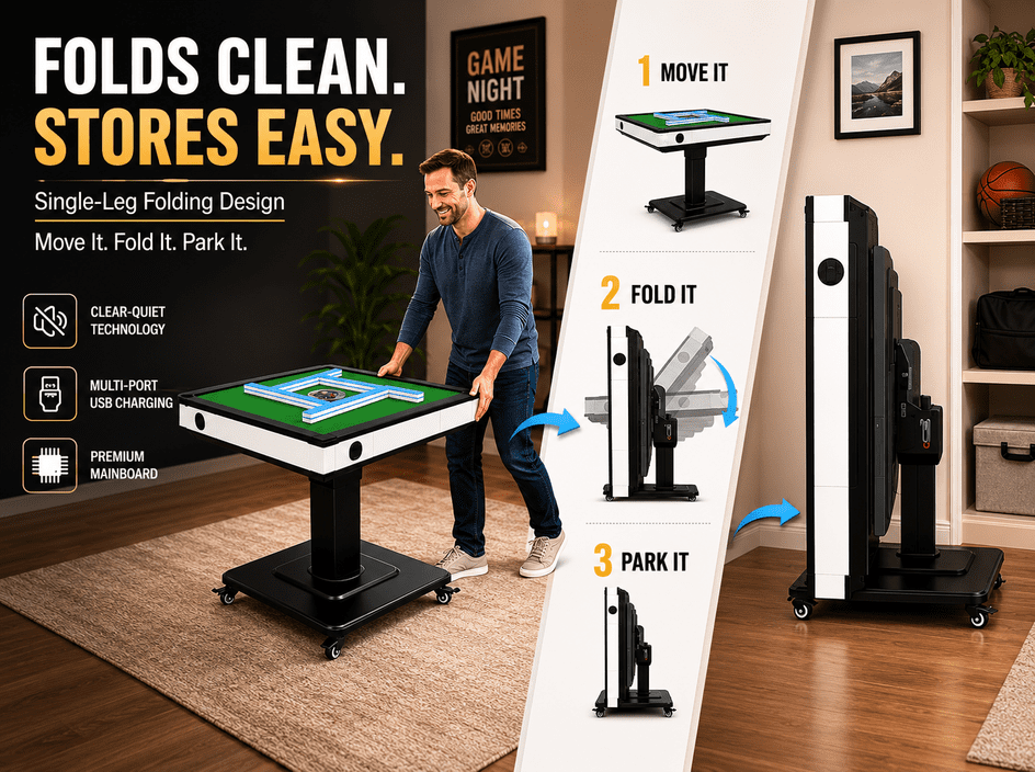 Automatic mahjong table Suitable for Chinese,Folding Electric Mahjong Table ，Two sets of 42mm mahjong tiles set， quiet shuffling, USB Charging（Easy to install）