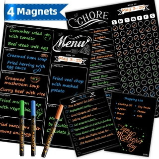 Magnetic Dry Erase Menu Board for Fridge Includes 4 Liquid Chalk Markers -  Weekly Meal Planner Blackboard, Grocery List and Notepad for Kitchen  Refrigerator - Multicolored Chalk - Chalkboard Magnet 
