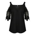 thumbnail image 2 of DYMADE Women's Lace V-Neck 3/4 Sleeve Lace Stitching Hollow Cold Shoulder Blouse, 2 of 3