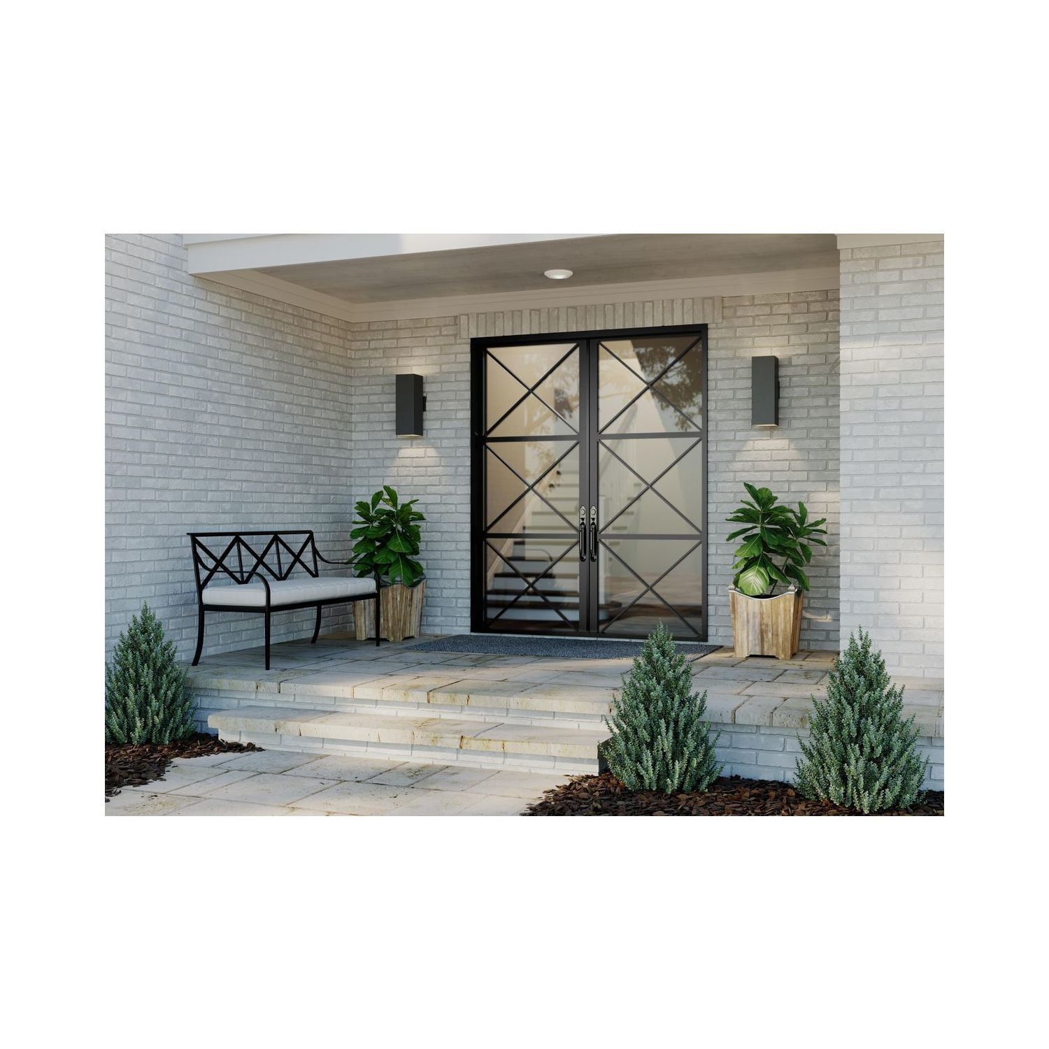 6" Square Two-Light Black Up/Down Modern Outdoor Wall Light