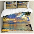 thumbnail image 1 of Tropical Duvet Cover Set Queen Size, Exotic Beach Sundown Hawaii Palm Trees Foliage Idyllic Summer Nature Photography, Decorative 3 Piece Bedding Set with 2 Pillow Shams, Multicolor, by Ambesonne, 1 of 3
