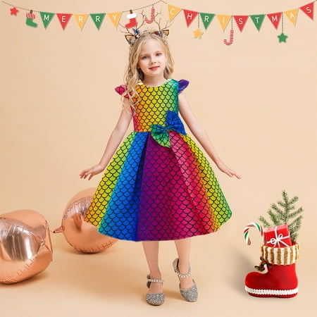 

Huilaibazo Girls Dress Child Girls Bowknot Multicolor Pageant Dress Birthday Party Toddler Gown Princess Dress
