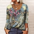 thumbnail image 2 of Camisa elegante retro con cuello en U, botones y manga larga con estampado geométrico de flores, 2 of 6