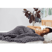 VIFUUR Handmade Knitted Chunky Knit Blanket Chenille Throw Warm Soft Cozy, Dark Gray, 50"x60"(Office Size)