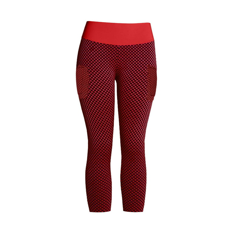 RQYYD Clearance Women High Waisted Workout Yoga Pants Butt Lifting Scrunch  Booty Cropped Leggings Tummy Control Anti Cellulite Textured Tights(Red,M)