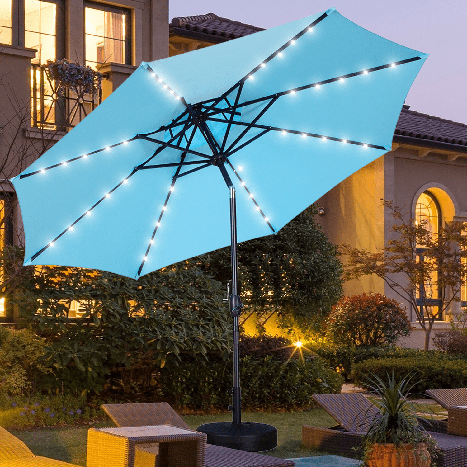 Autlaycil 2Tier Patio Umbrella with Solar Lights 10ft Outdoor Umbrella