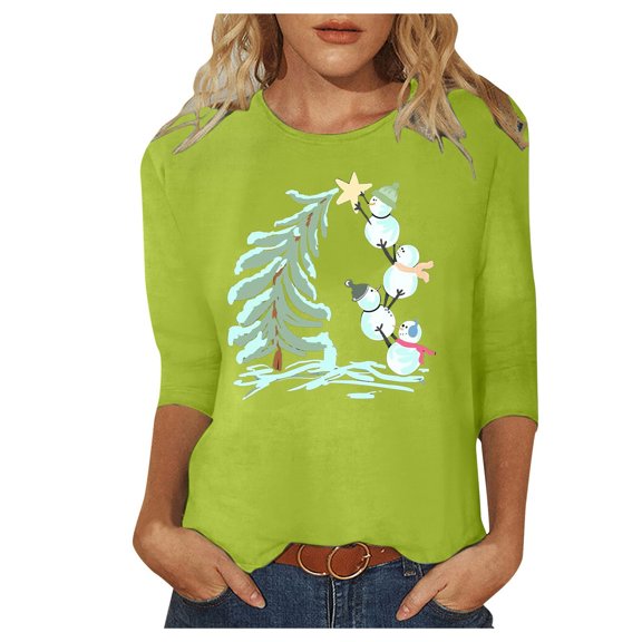 Women's Christmas Crop Sleeve T Shirt: Snowman Pattern Shirt Merry Christmas T Shirt Christmas Top