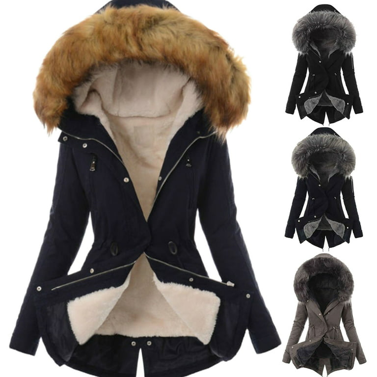 Winter Warm Women Faux Fur Hooded Cotton Down Jacket Casual Outwear Long  Overcoat 