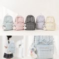 thumbnail image 4 of Cute Gingham Coquette School Backpack for Girls, Pearl Beaded Bow Plush Charm Bookbag, Large Teen Student Casual Daypack (Purple), 4 of 7