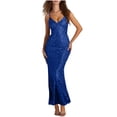 thumbnail image 2 of Swuxness Women Sleeveless Formal Maxi Dresses, Women Maxi Evening Gown, Women's V Neck Sequin Fishtail Skirt Spaghetti Straps Formal Evening Gown Long Dress Blue, S, 2 of 4