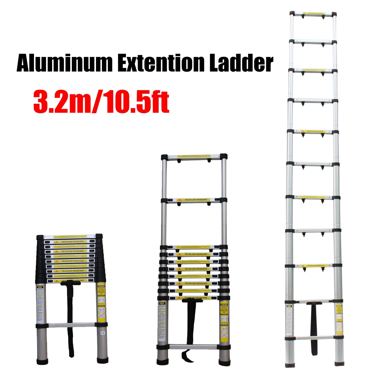 12.5 FT/10.5 FT Aluminum Telescopic Extension Ladder Portable Multi ...