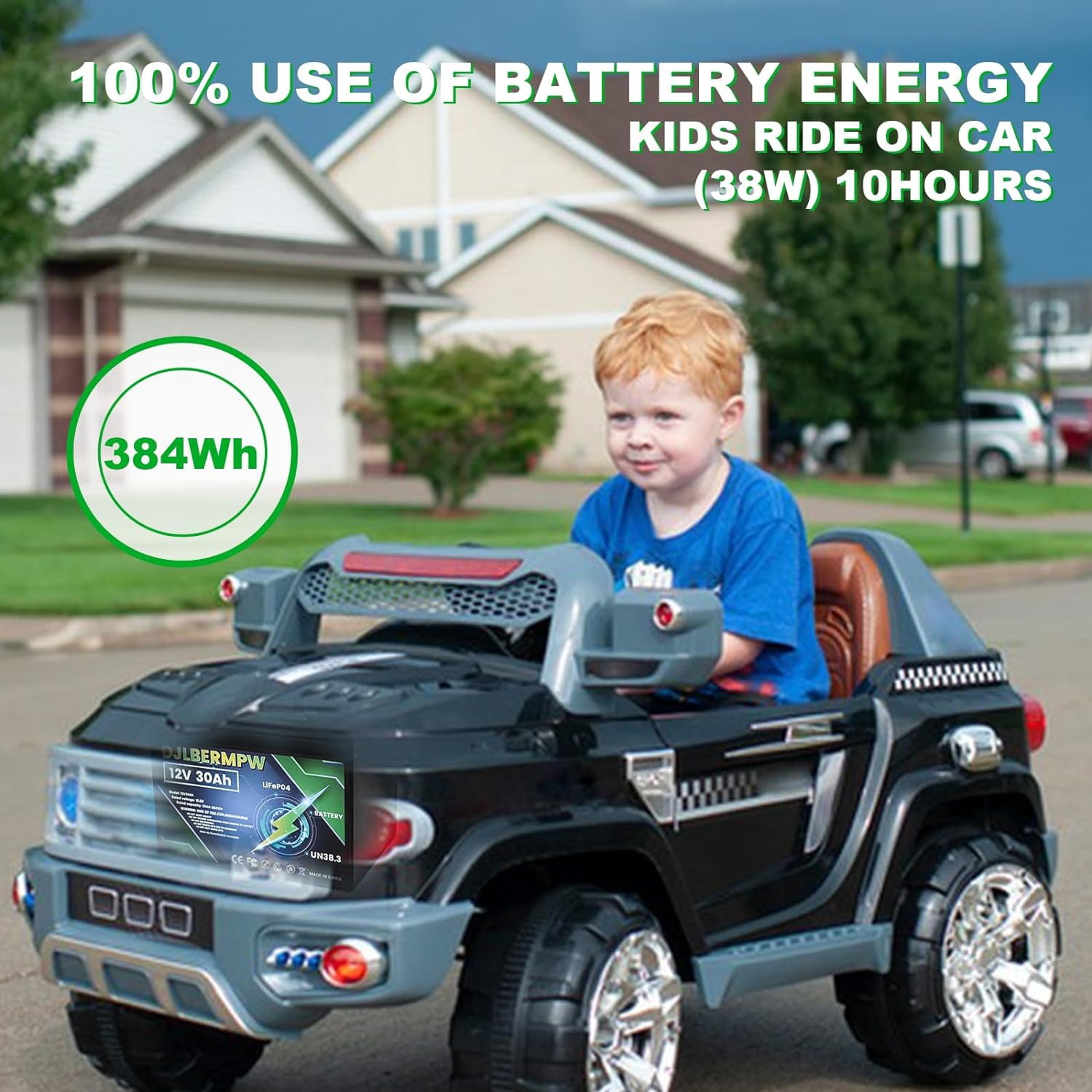 ‎DJLBERMPW 12V 30Ah Lithium Battery 12V LiFePO4 Batteries 384W Load Power 4000+ Deep Cycle Lithium Iron Phosphate Battery Built-in 30A BMS Power Wheels Batteries for RV,Fish Finder,Emergency Light