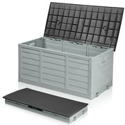 Ktaxon 75gal Outdoor Storage Deck Box Collapsible Garden Resin Deck Box Pre-installed,Space Saving & Easy Set Up - Black & Gray