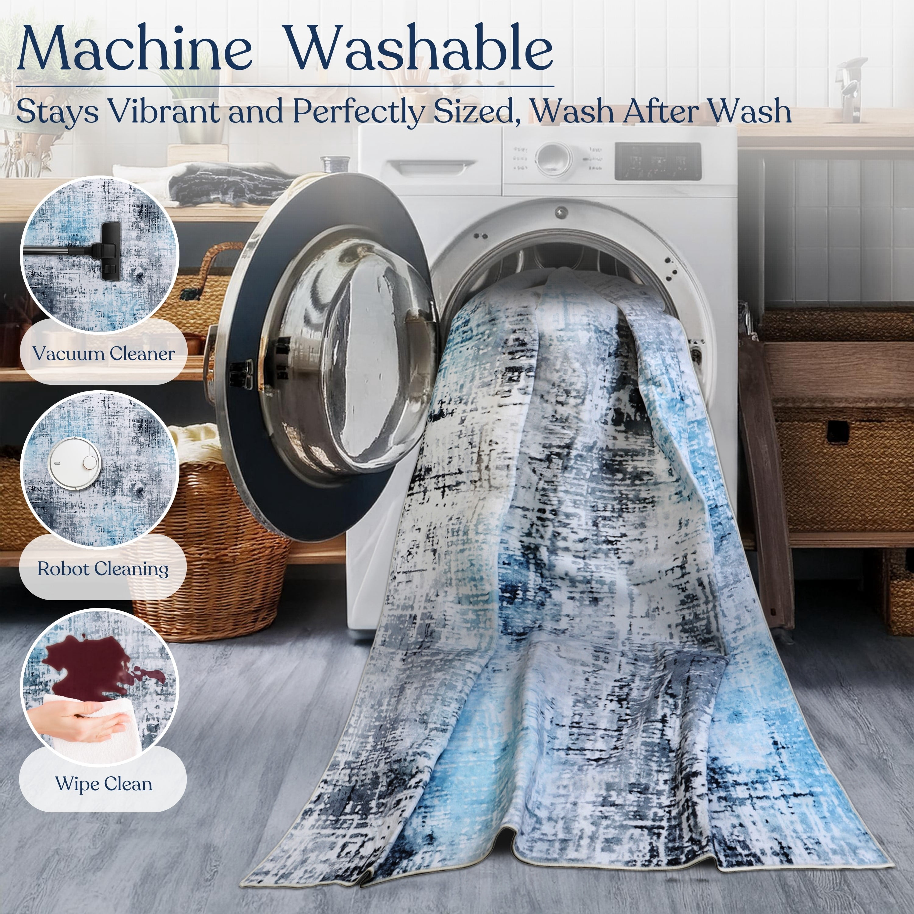 Delara 3'x5' Machine Washable Area Rug, Soft & Durable, Non-Slip, Stain Resistant, Frosted Azure, for Bedroom, Living & Dining Room