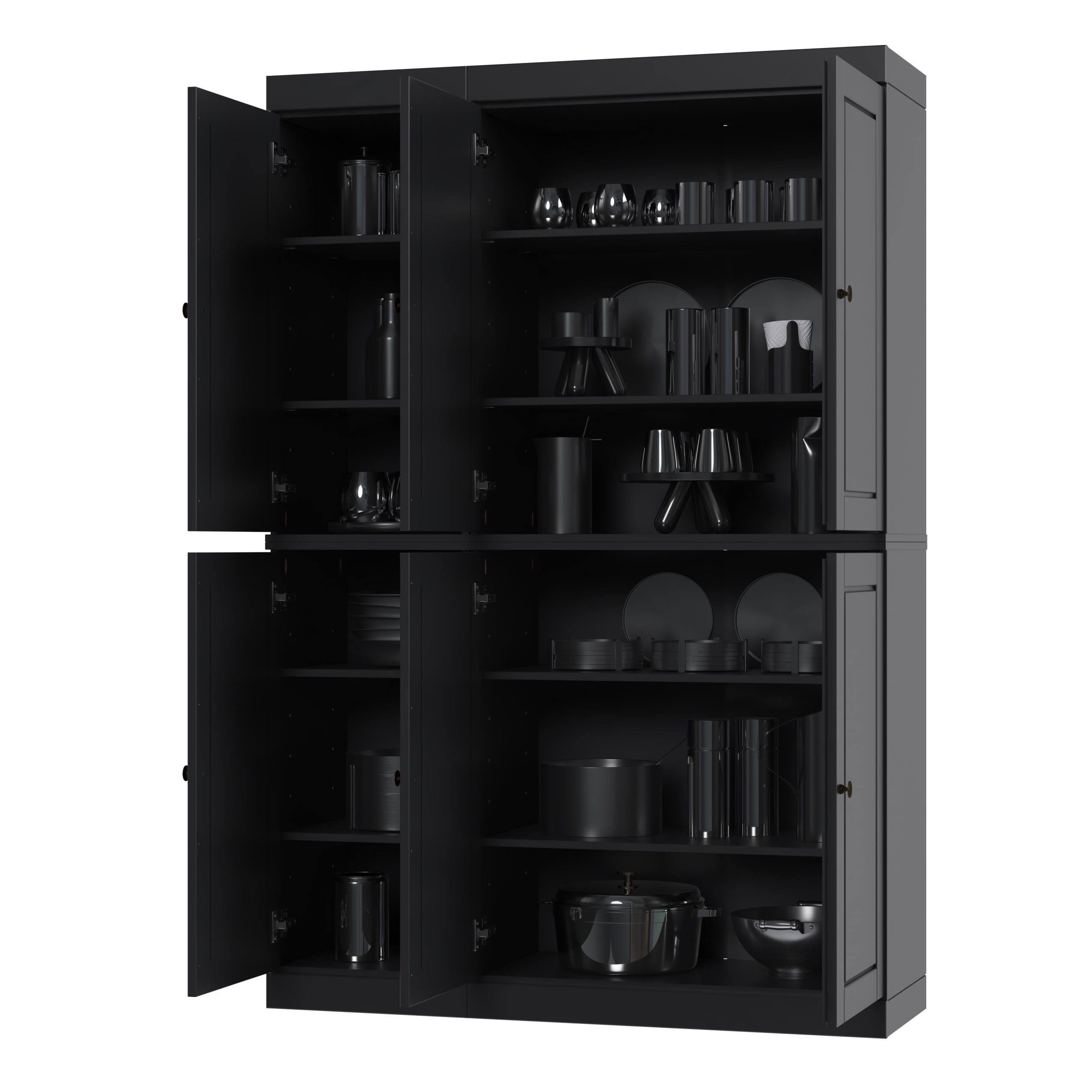 Palace Imports 100% Solid Wood Kitchen Pantry Storage Cabinet with Doors and Adjustable Shelves, 6-Door, Black