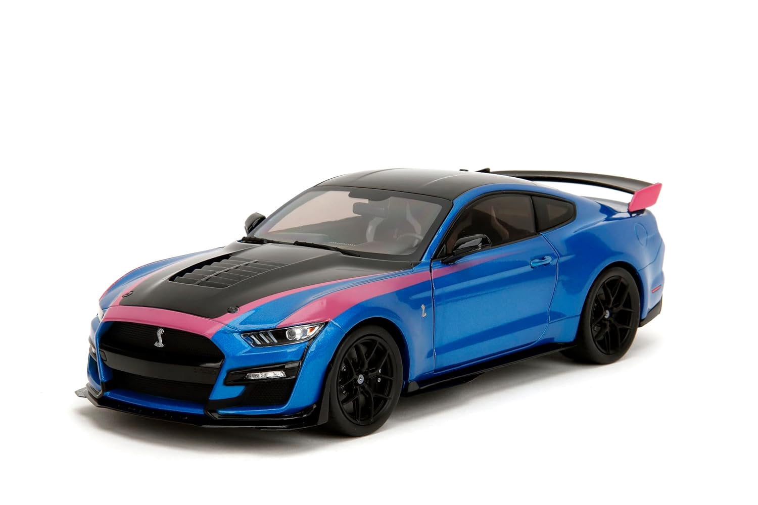 Ford Mustang Shelby GT500 Blue Metallic with Pink Stripes and Black Hood and Top "Pink Slips" Series 1/18 Diecast Model Car by Jada