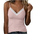 thumbnail image 2 of GERsome Tank Tops with Built in Bras for Women Lace Trim V-Neck Summer Spaghetti Strap Sleeveless Workout Yoga Shirts Pink Size XL, 2 of 7