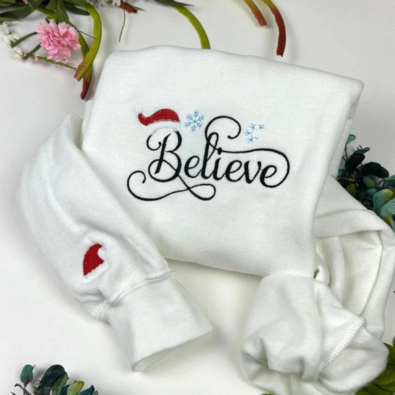 Christmas Embroidered, Embroidered Christmas Believe Santa, Sweatshirt