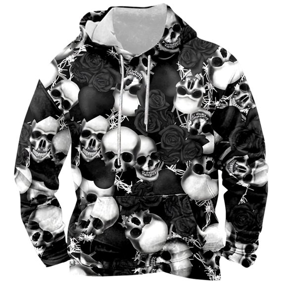 Curuila Halloween Mens Hoodies With Pocket Hallowmas Graphic Print Long Sleeve Hooded Sweatshirt For Men Loose Fit Fashion Pullover Tops Size L