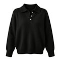 thumbnail image 5 of BODOAO Women's Polo Sweater Long Sleeve Pullover Collared Button Neck Knit Sweater Top with Drop Shoulders 3 Button Placket and Oversized Relaxed Fit Long Sweater Top Black L, 5 of 5