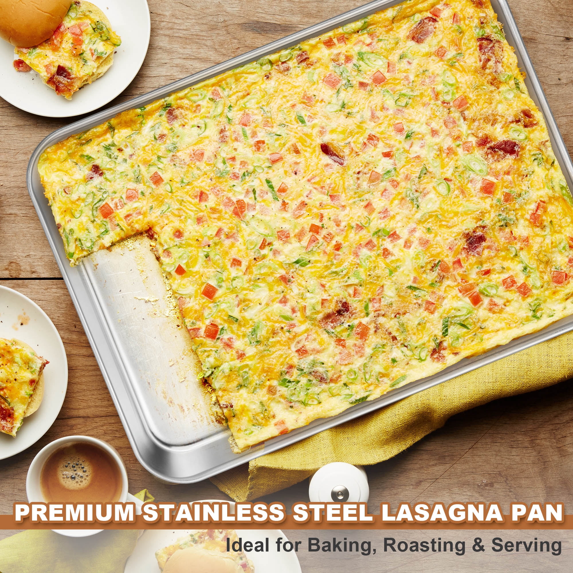 Vesteel Stainless Steel Baking Pan with Lid, 12.5/10.5/9.4 inch Rectangle Sheet Cake Pans with Covers Bakeware Set for Cakes Brownies Casseroles, Non-toxic & Dishwasher Safe