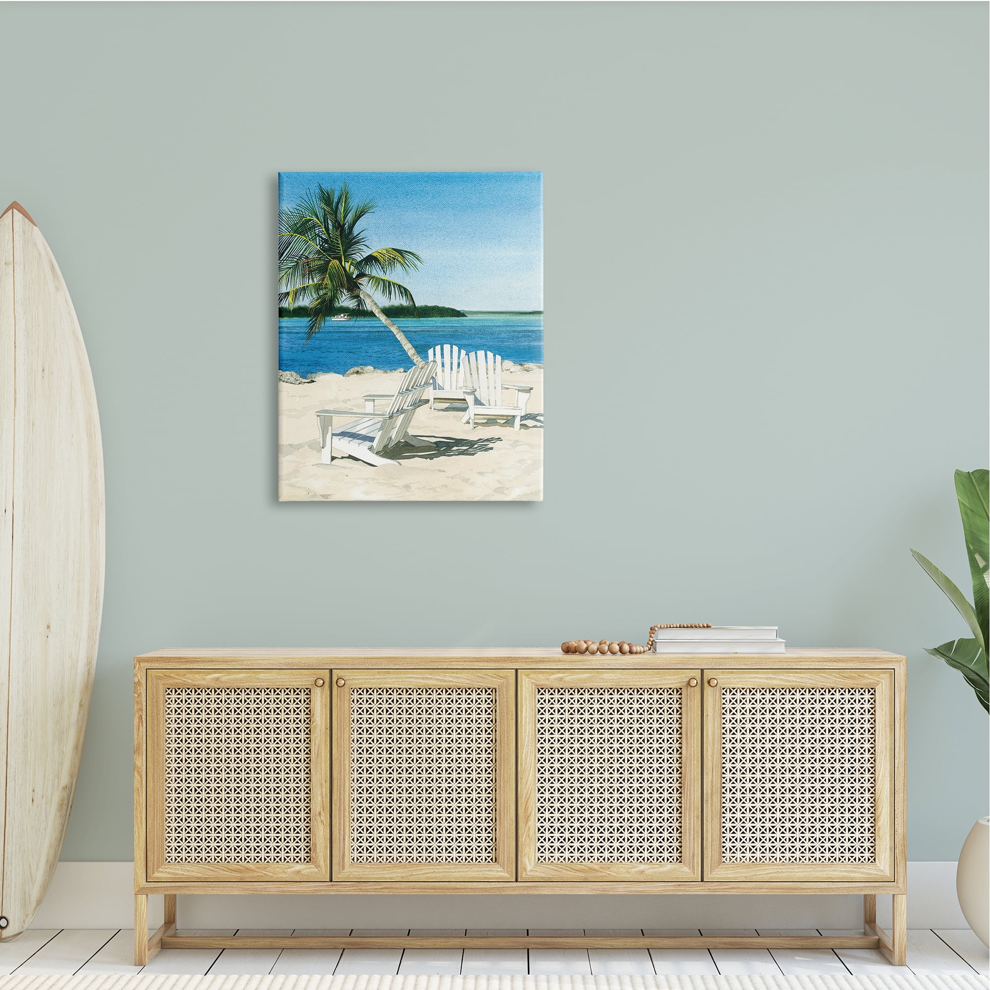 Stupell Industries Palm Tree Beach Furniture Tropical Island Ocean Viewpoint ,30 x 40, Design by Linda Roberts