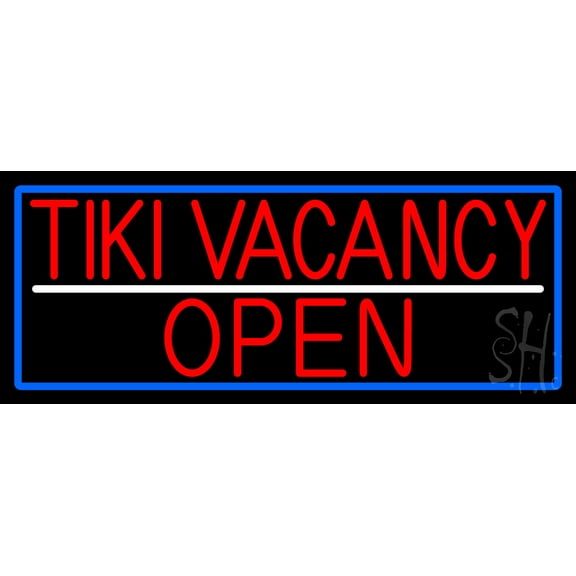 Tiki Vacancy Open With Blue Border LED Neon Sign 13 x 32 - inches, Clear Edge Cut Acrylic Backing, with Dimmer - Bright and Premium built indoor LED Neon Sign for Bar decor.
