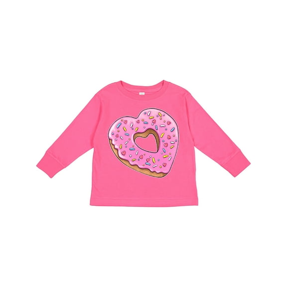 Inktastic Heart Shaped Donut with Pink Icing and Sprinkles Boys or Girls Long Sleeve Toddler T-Shirt