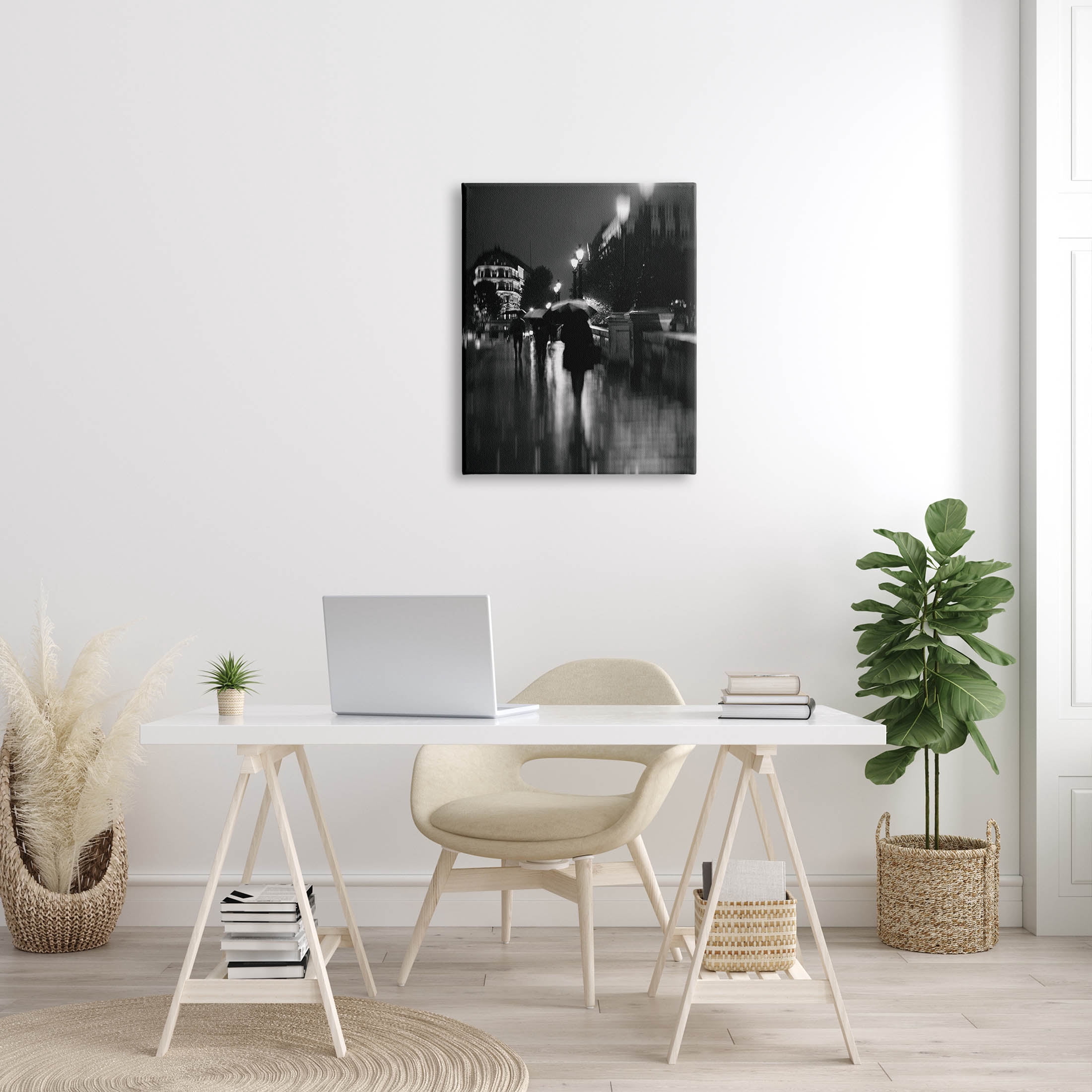 Walking In Rain Urban Buildings Town & City Photograph Gallery Wrapped Canvas Print Wall Art