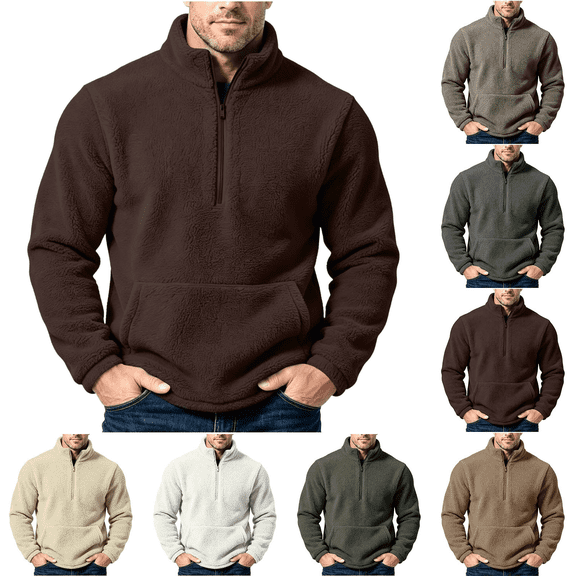 Frnrwgo Men's Sweatshirt Double-Sided Velvet Half Zip Stand Collar Long Sleeve Casual Top with Pockets