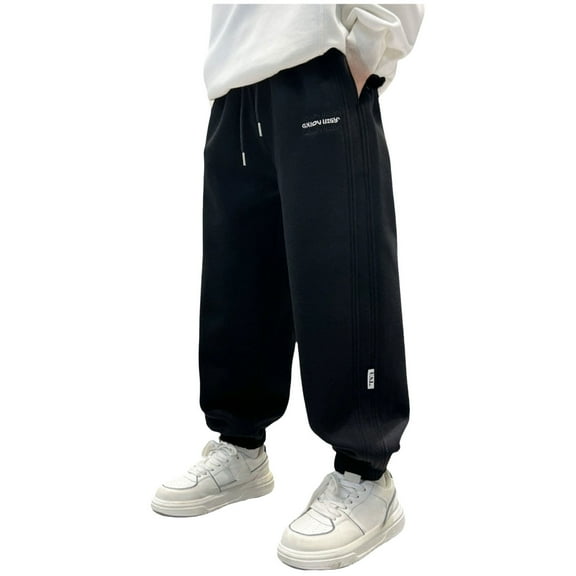 Gibobby Boys Cargo Baggy Pants Elastic Waist Wide Leg Jeans Casual Demin Pants with Pockets(Black,9-10 Years)