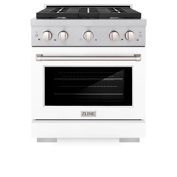 ZLINE 30 in. 4.2 cu. ft. Paramount Gas Range with 4 Burner Cooktop and Convection Gas Oven in DuraSnow Stainless Steel with White Matte Door (SGRS-WM-30)