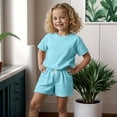 thumbnail image 2 of NIEWTR Toddler Girl Clothes Layered Ruffle Top Floral Shorts Cute Toddler Girls Summer Outfits 2Pcs Clothing Set T-Shirt Set Blue 6-12 Months, 2 of 4