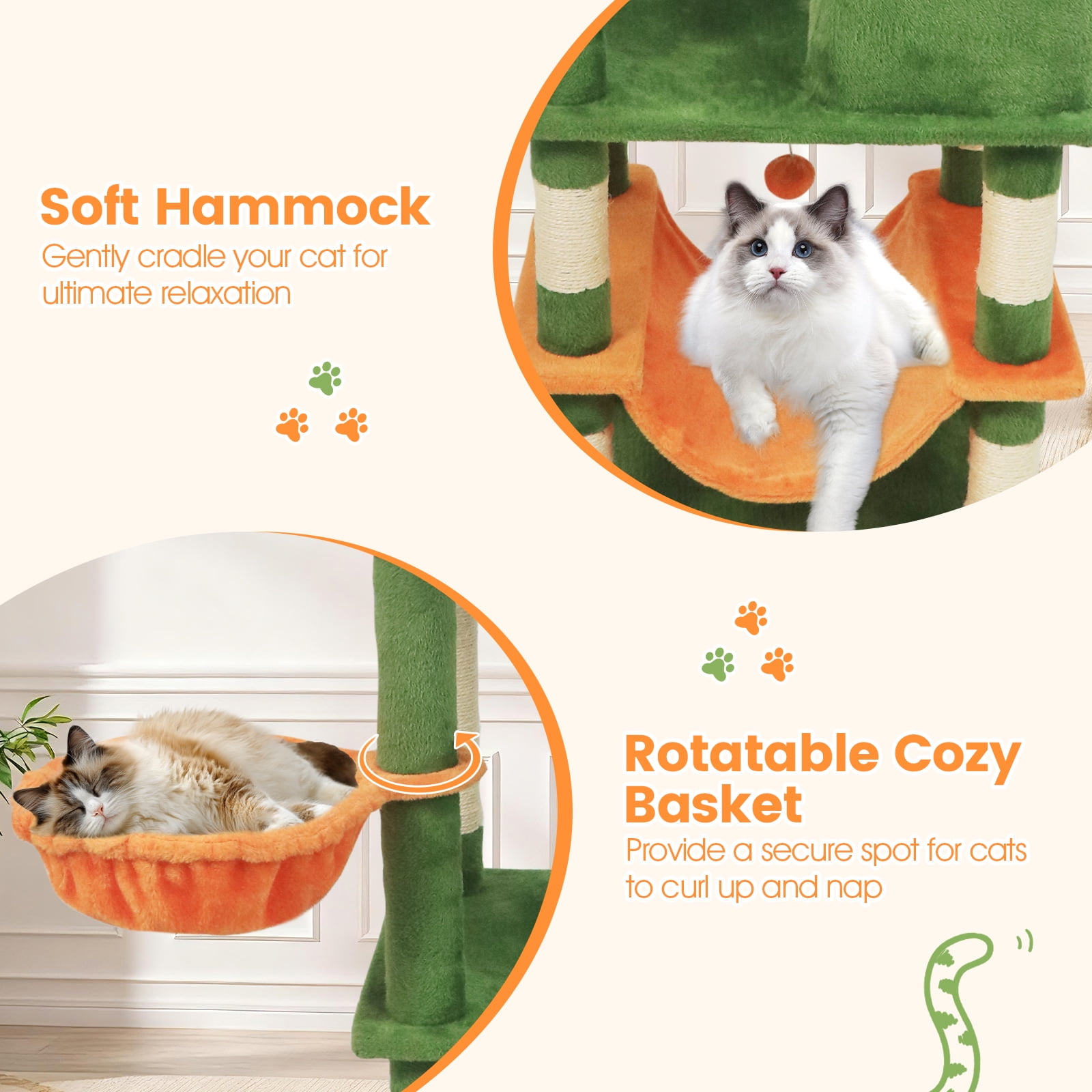 Gymax 66'' Tall Cat Tree w/2 Condos Sisal Scratching Posts Plush Perch Hammock Basket