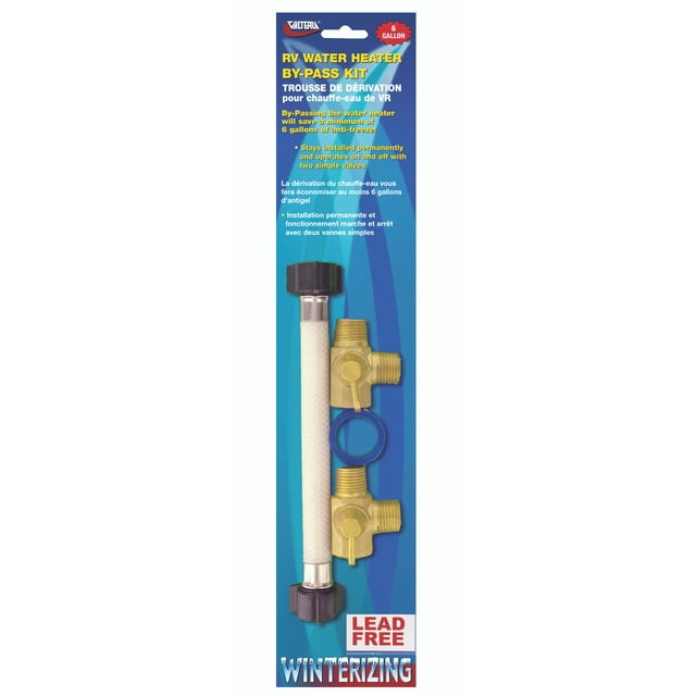 Valterra Fresh Water By-Pass P23503LFVP Water Heater Winterizing By-Pass Kit; Permanent Installation; With Hose/Two Lead Free Valves; With Retail Package
