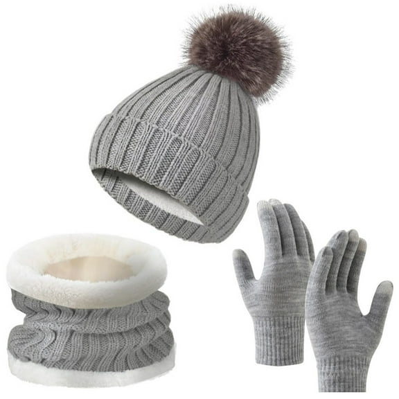 HNMKIU Women's Winter Knit Hat Long Scarf Gloves Set Lined Warm Three Piece Accessory Combo for Cold Weather GY3,One Size
