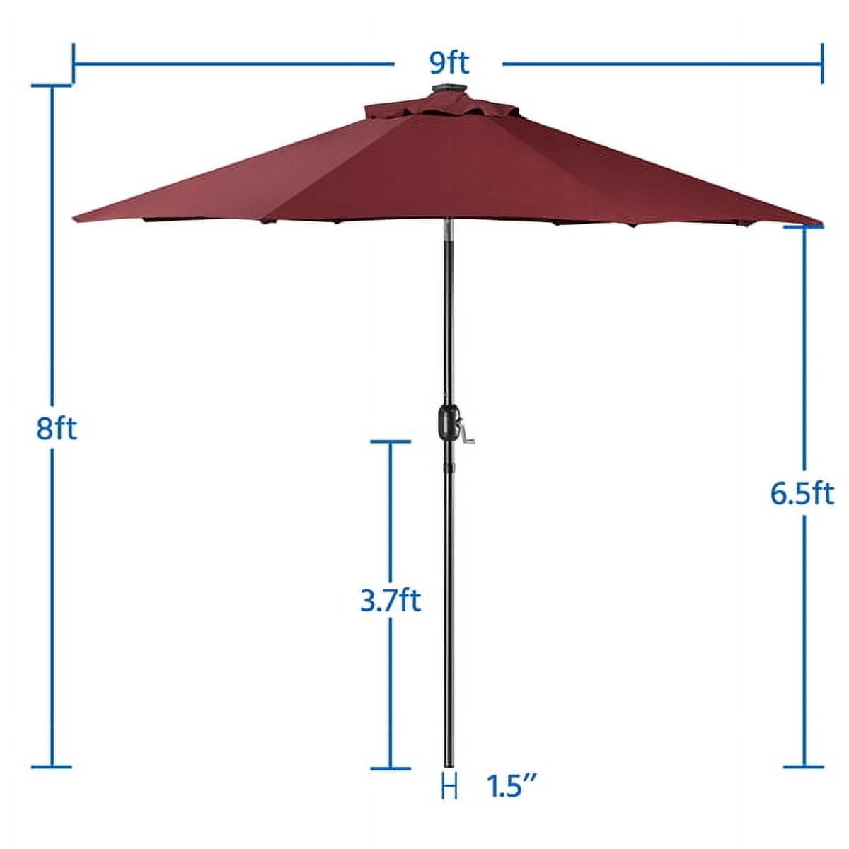 Renwick 9ft Outdoor Market Patio Umbrella with 32 LED Lights, Burgundy