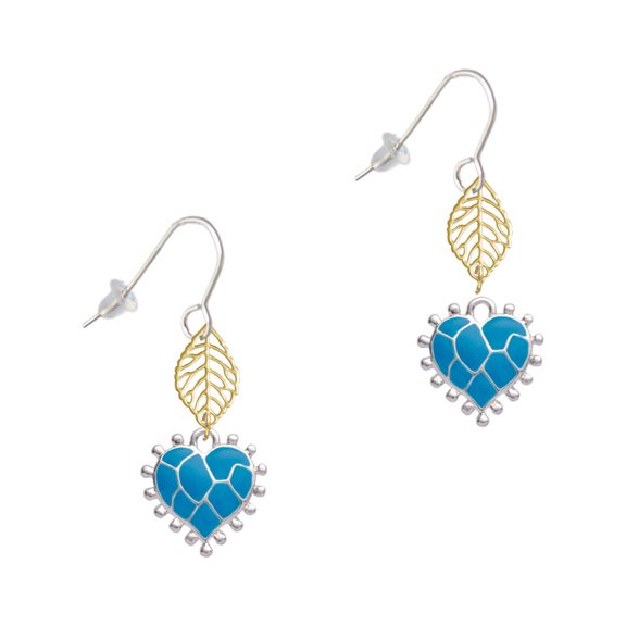 Delight Jewelry Silvertone Hot Blue Giraffe Print Heart Goldtone Leaf French Earrings