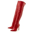 thumbnail image 6 of UngA Slim Calf Boots Womens Mid Calf Boots Pointed Toe High Heel Long Boots Side Zipper Winter Dress Shoes Red,8, 6 of 6