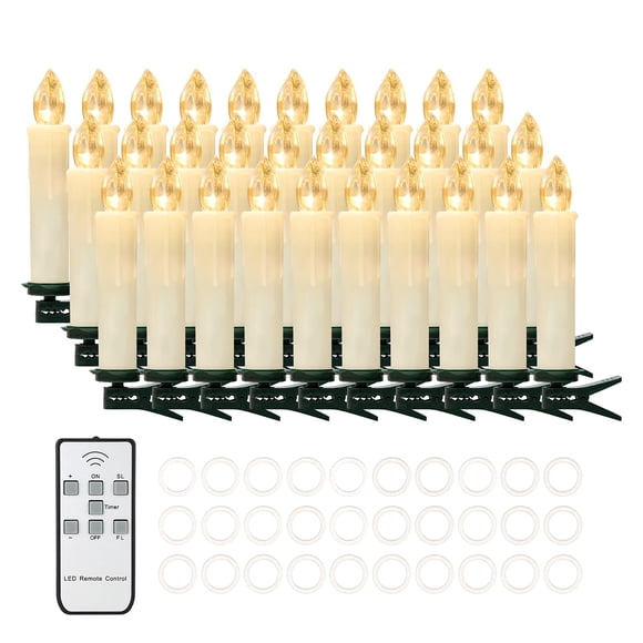 Velas cónicas LED sin llama Daord para árbol de Navidad, 30 unidades, color marfil