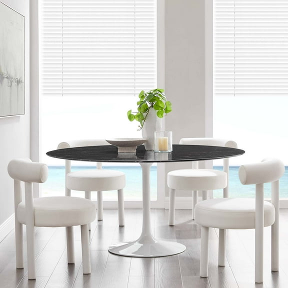Modway Lippa 60" Round Artificial Marble Dining Table in White Black