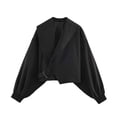 thumbnail image 2 of TGSLY Asymmetric Wrap Belt Cropped Coat for Women Lightweight Shawl Lapel Open Front Jacket Loose Casual Solid Color Puff Long Sleeve Crop Outerwear S, 2 of 7