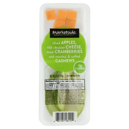 Marketside Sliced Apples, Mild Cheddar Cheese, Dried Cranberries & Cashews Snack Pack, 2.6 oz