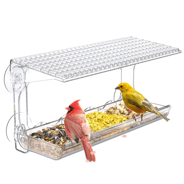 Window Bird Feeder for Outdoors, Clear Bird Feeders Window Mounted with Strong Suction Cups, Transparent Bird