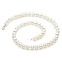 MABELLA 18 White Freshwater Cultured Pearl Necklace 8.0-8.5mm Round AAA Quality with 14K Solid White Gold Clasp