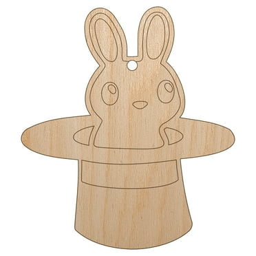 Cute Bunny Rabbit in Magician Hat Wood Holiday Christmas Tree Ornament Unfinished DIY Pre-Drilled Craft