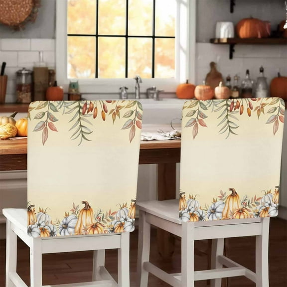 Fall Pumpkin Chair Covers Set of 1 Autumn Leaves Thanksgiving Harvest Orange Ombre Chair Back Covers Stretch Removable Washable Slipcovers Protector for Dining Room Kitchen Party Decor