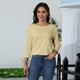 thumbnail image 4 of Mujer Casual O-Cuello Manga Tres Cuartos Color Sólido Top Complexion/XL, 4 of 9