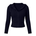 thumbnail image 4 of Ghalytn Women's Ribbed Knit Zip Up Hooded Crop Jacket Long Sleeve Slim Fit Casual Cardigan, 4 of 7