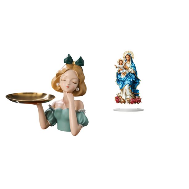 Bandeja porta llaves,Bandeja para guardar llaves y dulces con figura de niña de resina,Bandeja para llaves con estatua de princesa de resina,plato para dulces,Letrero de mesa,Decoración de